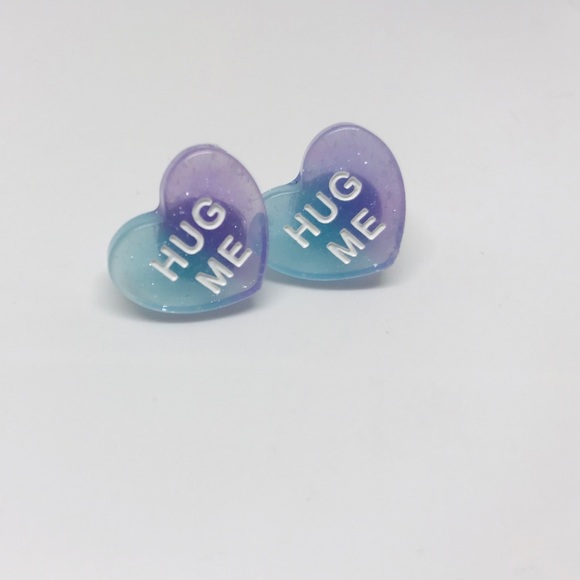 Hug Me Ombré Glitter Conversation Heart Earrings Cute Lover Candy Aesthetics - Picture 6 of 7